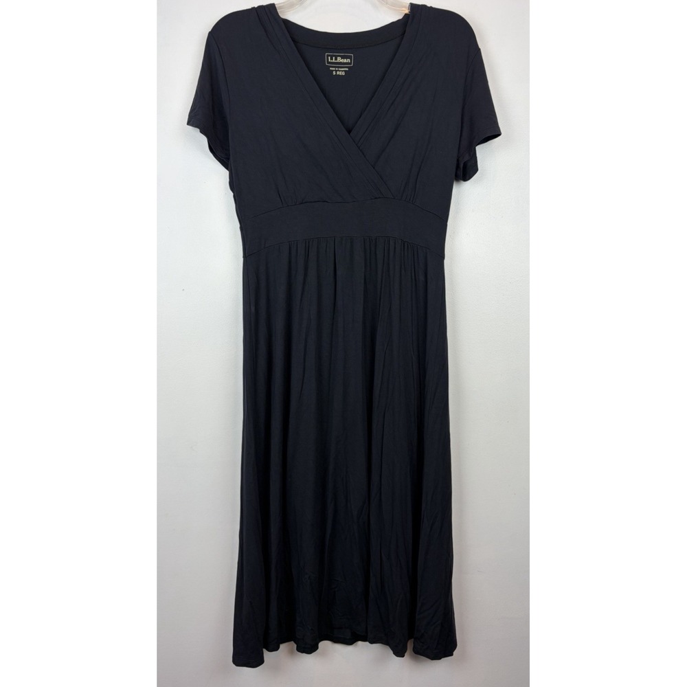 LL Bean Knit Dress Womens Small Black Empire Waist Summer Comfort Casual Coastal